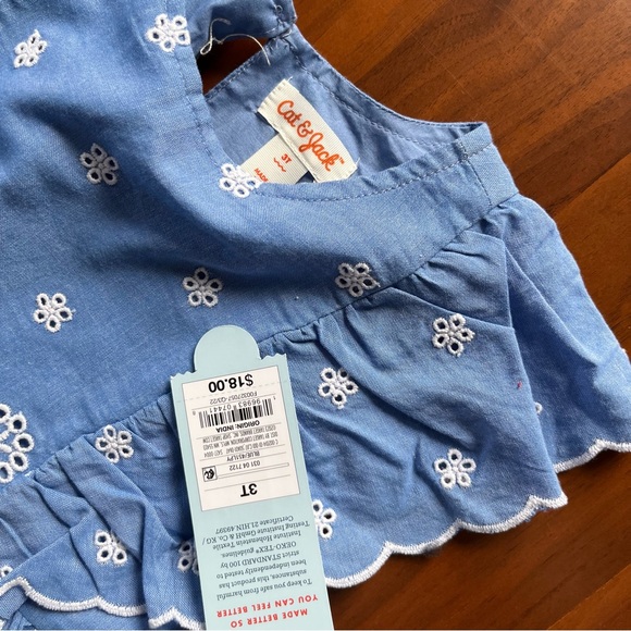 CAT & JACK | NWT Blue chambray eyelet dress NWT 3T - Picture 3 of 5